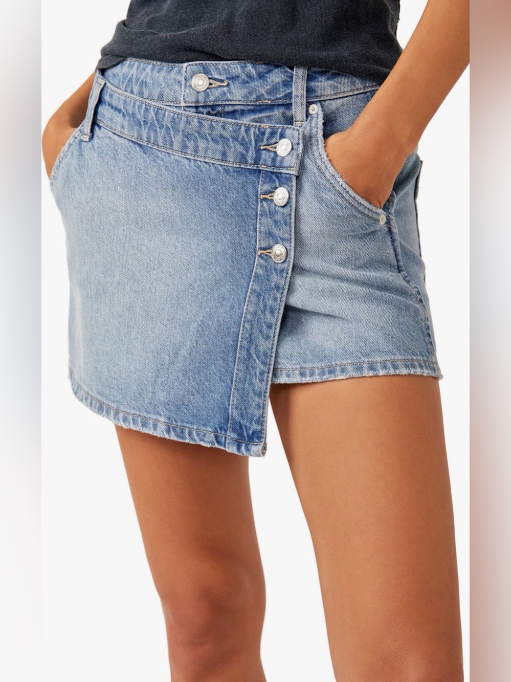 Free People Light Blue Denim Mini Skort - Picture 3 of 10